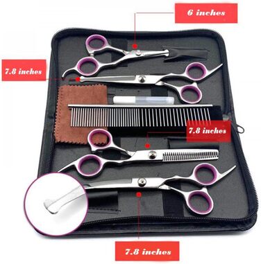 Набір професійних ножиць для грумінгу собак SIQI - для вирівнювання, прямі, вигнуті ножиці та гребінець для довгого та короткого волосся