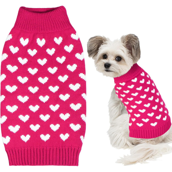 Вовняний пуловер для собак на День святого Валентина з червоним сердечком (M, червоний)