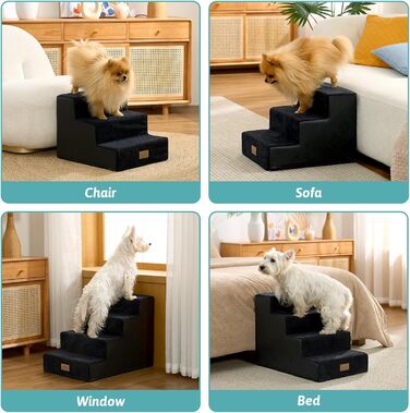 Сходинка для собак маленьких порід, 4 сходинки, 45 см, знімний чохол (чорний, 60x45x45 см)