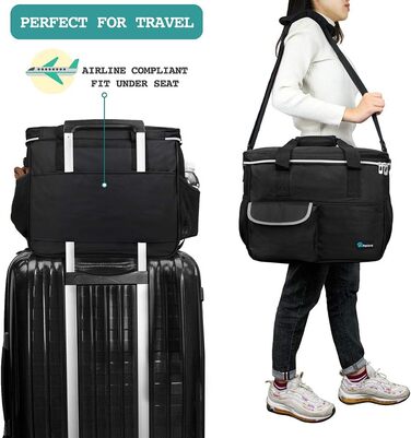 PetAmi Сумка-органайзер для собак та котів, дорожня сумка для годування з контейнерами та мисками, аксесуари для подорожей, подарунок для кемпінгу, сумка для переодягання (середня) - 14.5L x 8W x 12H, Чорний