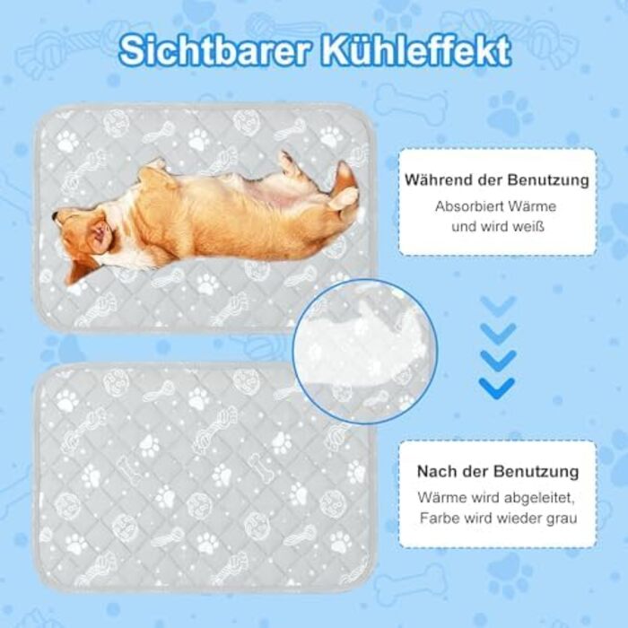 Кühlmatte для собак та котів MH MYLUNE HOME - термохромна охолоджуюча килимок, самоохолоджуюча, не слизька, водопоглинаюча, портативна, сіра, 110x80 см