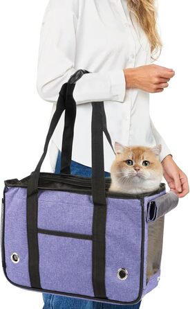 PETCUTE Сумка-переноска для собак і котів, фіолетовий, з довгим ремінєм, дихаюча, складана, з закривними жалюзі