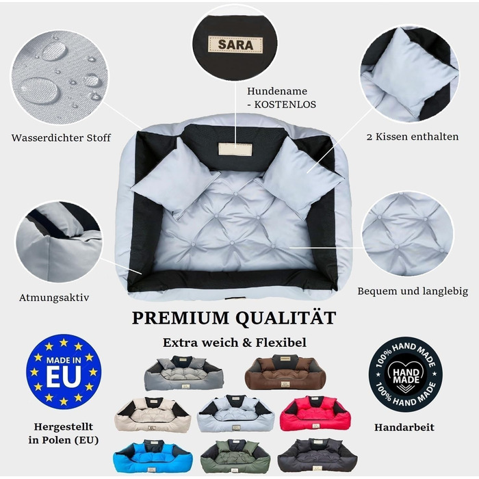 Крісло-ліжко для собак великих порід King Dog, велике, миється, з іменем, водонепроникне, силіконова наповнювач (світло-сірий, S 55 x 45 см)