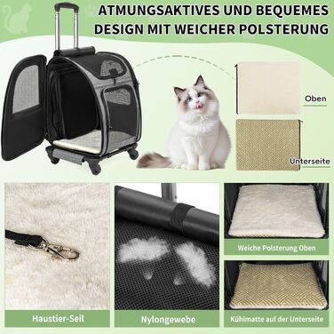 OUUTMEE Сумка-переноска для домашніх тварин, знімний чохол з колесами, ідеальна для котів та маленьких собак, багатофункціональний рюкзак, сумка-переноска 4-ма способами, дихаюча (Сірий)