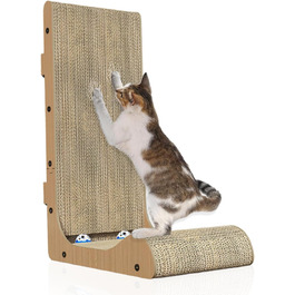 Кігтеточка для котів L-подібної форми, настінний монтаж, 60 см, вертикальна/горизонтальна, з іграшкою-кулькою, економія місця, довговічна конструкція для дому