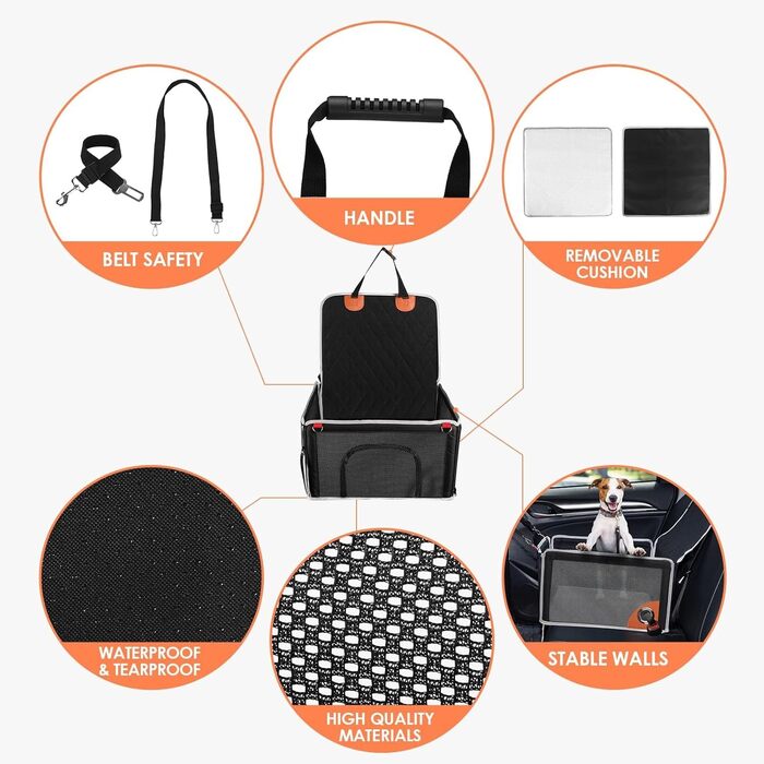 Автокрісло для собак - комфортне та дихаюче, для маленьких та середніх порід. Зручне, складне автокрісло для собак для заднього та переднього сидіння.