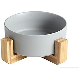 Миска для собак з кераміки з бамбуковим тримачем, сірого кольору, 20,5 см