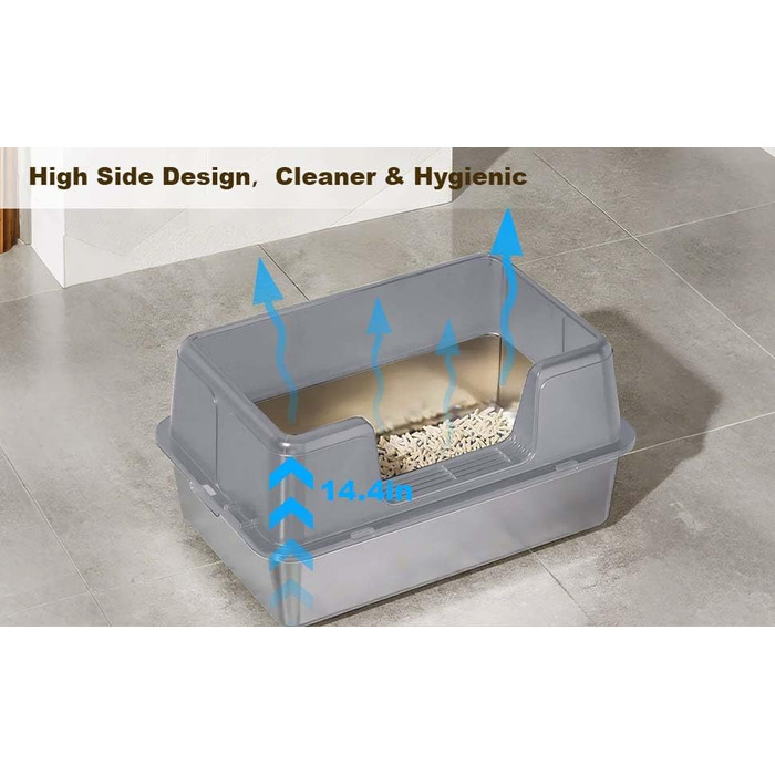 Котлові туалети для котів Zstar: великий лоток з високими бортиками, знімний кришка, легко мити, 60x40x36.5 см, сірий