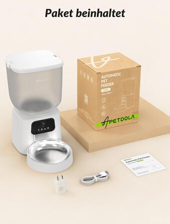 Автомат годування котів з камерою, розумний автомат для котів, 5л, 1–6 прийомів їжі для котів та тварин середніх розмірів з відео