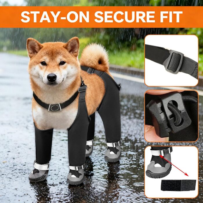 Чоботи для собак з підтримуючою конструкцією, водонепроникні чоботи-регулятори для цуценят, зимові чоботи-снігоступи, антибагряний костюм з чоботами, регульовані підтяжки (XS)
