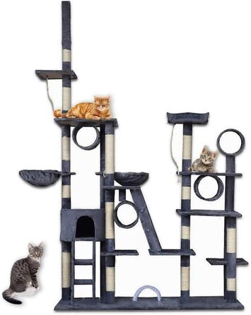 BITUXX® Декерховий котячий будиночок з кігтеточкою, ігровий комплекс для котів, регульована висота 230-250 см (темно-сірий)