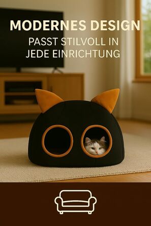 Котяча хатинка XXL 49,5×49,5×41 см – м'який і теплий будиночок для котів з праним матрасом, ідеальне місце для відпочинку, котяче наметове укриття для дому