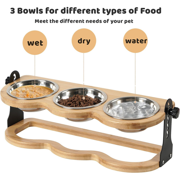 Набір мисок для котів та цуценят 3 шт. з регульованою висотою - Ергономічна годівниця з нержавіючої сталі