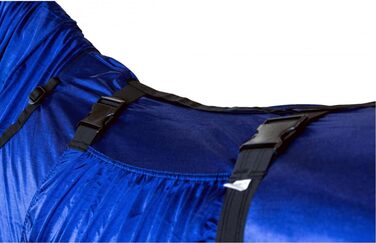 Екземерна ковдра для коней з нашолобником та захистом живота – ковдра від комах з дрібною сіткою, подвійний фронтальний замок та підв'язки для ніг – ковдра для коней для активного відпочинку у нічному блакитному кольорі – 125 см, нічний блакитний 125 см