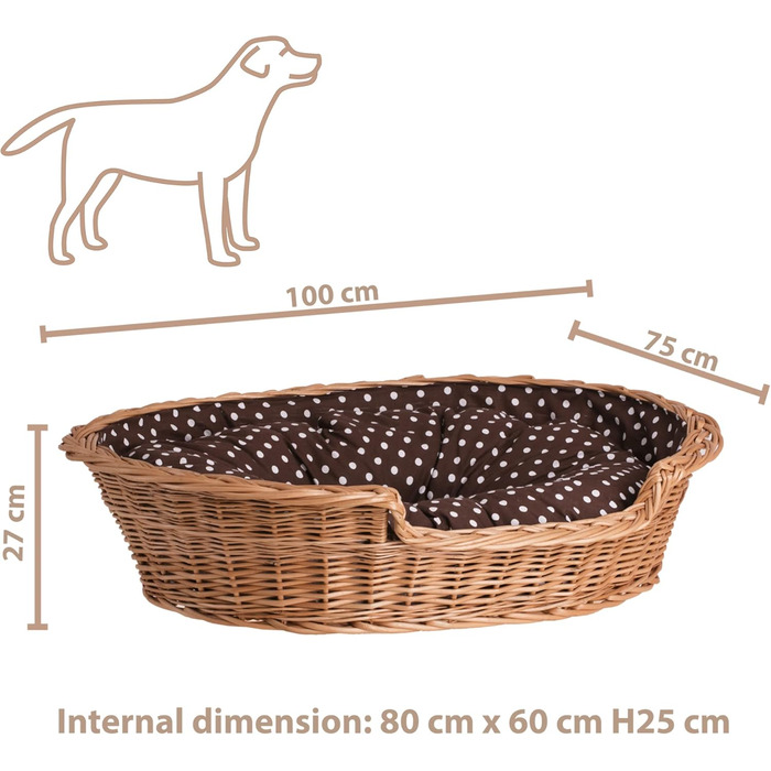 Корзина для собак та котів з плетіння лози e-wicker24, 100x100 см, з подушкою