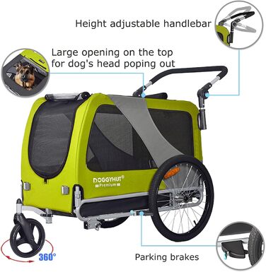 DOGGYHUT® Преміум XL 2-в-1 велопричіп та джоггер для собак 23-45 кг, причіп для велосипеда для собак, модель 80106