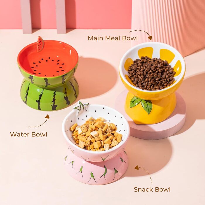 Котло propositions для котів TIGOADT, керамічна миска з дизайном ківі, нахилена годівниця для котів з підставкою, миска для кошенят, що запобігає блювоті, придатна для миття в посудомийній машині (рожева)