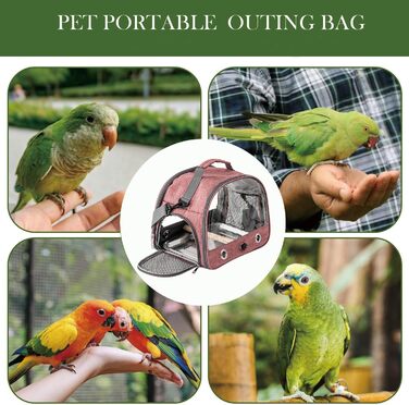 Транспортна сумка для папуг: рюкзак-переноска з підставкою та підносом з нержавіючої сталі, для малих птахів (рожевий)