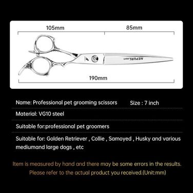 Професійна шерсть для тварин: прямі ножиці з Vg10 сталі, 17.8 см
