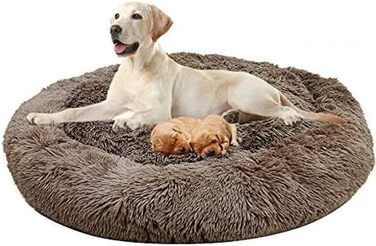 Ліжко для собак HANHAN у вигляді пончика, велике (XXL), ортопедичне, м'яке, заспокійливе, коричневе. Ліжко-лежанка для собак, гніздо, перина, лежанка-перина, для дому, миття