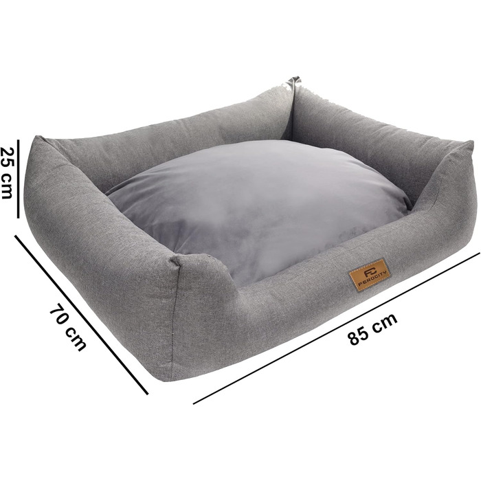 Крісло-ліжко для собак Ferocity з м'яким бортиком та двосторонньою подушкою, матеріал Cordura та велюр, сірий та бежевий, 85x70 см