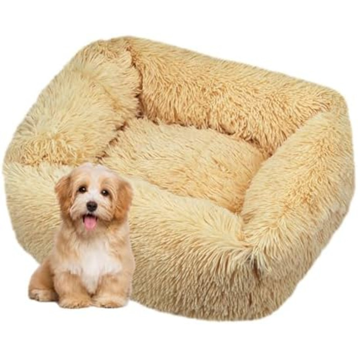 Крісло-лежанка для собак та котів прямокутної форми, колір макарон, великий розмір, плюшеве, для цуценят, кошенят, домашніх тварин (M, світло-жовтий)