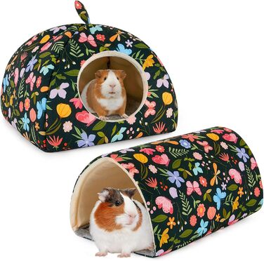 Будиночок та тунель для морських свинок Hedgeink – затишний дім та іграшки для кроликів, морських свинок, хоряків та інших дрібних тварин (зелений метелик та квіти)