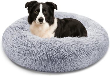 Кругле ліжко для собак та котів, діаметр 60 см, висота 15 см – м'яке, знімний килимок, нековзна підставка, можна прати – сірий колір