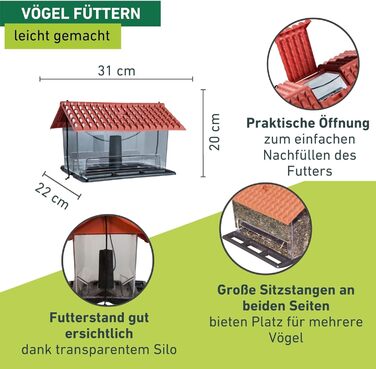 Годівниця для птахів Windhager Ranch, прозора, червона, з мотузкою, 31 x 22 x 20 см