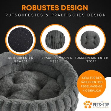 Килимок для котів PETS-TOP, плюшевий, круглий, м'який, миючий, для котів та маленьких собак, з неслизьким покриттям (Сірий, 50 см)