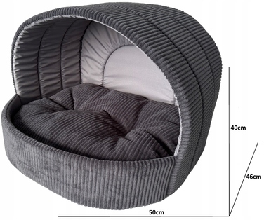 Лежанка-будиночок для собак та котів, графітовий сірий вельвет, розмір L