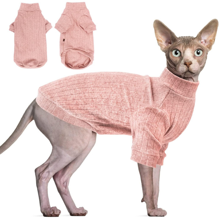 Ідеальний светр для котів Sphynx і маленьких собак, м'який бавовняний комбінезон-піжама з високим коміром, зимовий одяг для котів, цуценят і чихуахуа, 2 шт., синій і рожевий, розмір XS