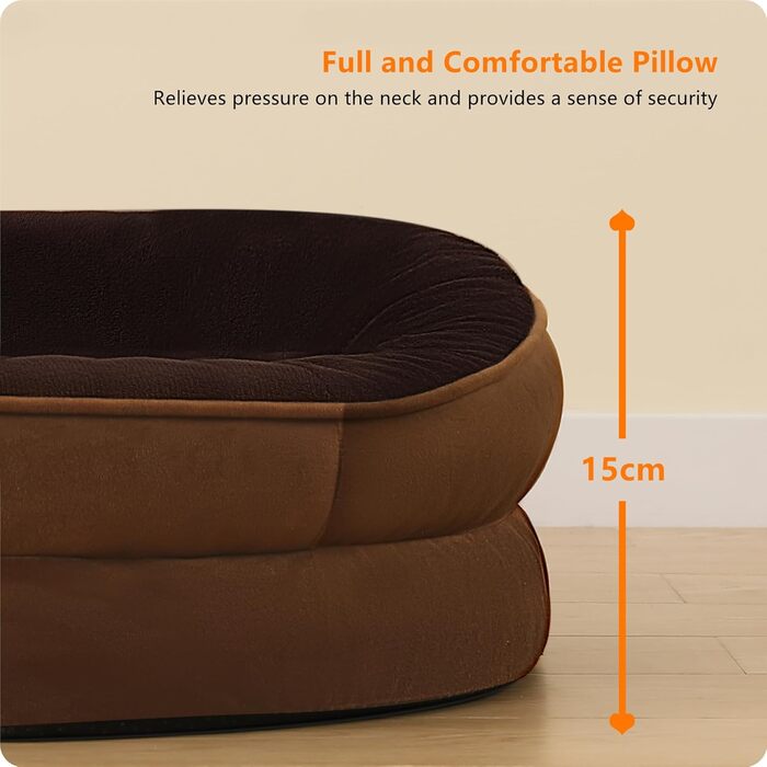 Ортопедичне ліжко для собак, ліжко-софа для собак з підголовником, кошик для собак з неслизьким дном, знімний та пральний, для маленьких та середніх собак, 90 x 71 x 15 см, коричневий