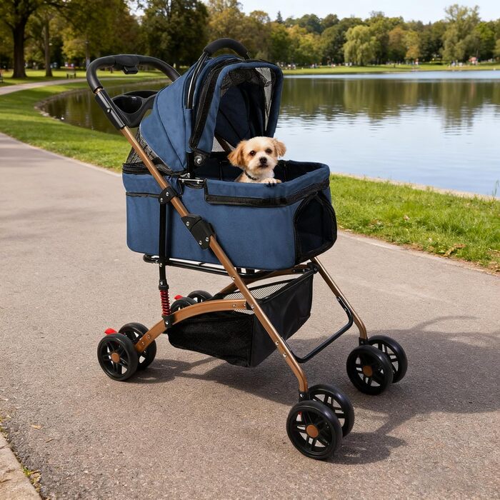 Візок для собак 3 в 1, складний, для маленьких собак та котів, знімний кошик, переноска, сітка, оксфордська тканина, до 20 кг (Блакитний)