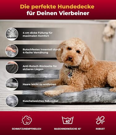 Килимок для собак HS-Hundebett® з підкладкою та антиковзаючою основою XS (45x65 см) – м'який та пральний – затишна ковдра для собак – Made in DE (Shadow, 65x95 см)