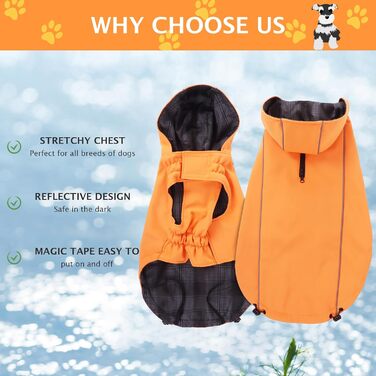Дощовик для собак Vejaoo: водонепроникний, світловідбиваючий, з капюшоном. Підходить для малих, середніх та великих собак. Колір: помаранчевий, розмір: L
