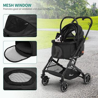 Візок для собак YITAHOME - чорний, для маленьких собак до 15.9 кг, 3-в-1, складаний, візок для котів та дітей