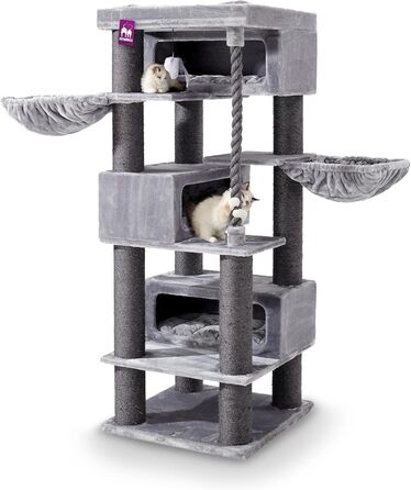 Дряпак Petrebels Turnpike XXL 200 см для великих котів, товсті стовпи Ø15 см, Maine Coon, сірий, 76x76x200 см