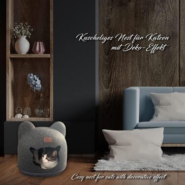 Luxflair Стабільний фетровий будиночок для котів з вушками, 38x42x36 см, темно-сірий, з подушкою, для котів і малих собак, праний