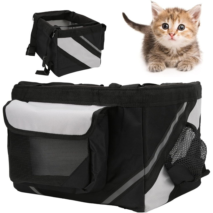 Фahrradkorb Für Kleine Hunde, Abnehmbarer Haustier Fahrradkorb Aus Stoff, 38x28x25cm - Leicht, Wasserfest, Schnelle Montage Für Fahrradlenker