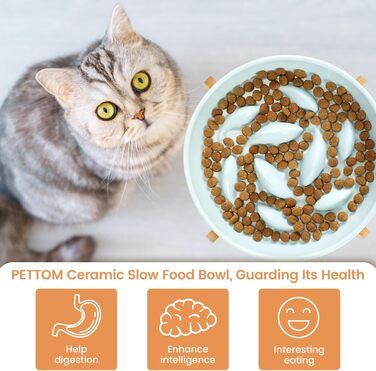 Миска для котів PETTOM Anti-Schling Napf, керамічна, піднята, для повільного годування, для котів та маленьких собак, білий настінний набір