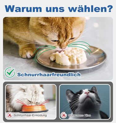 Набори мисок для котів 4 шт. з нержавіючої сталі, проти ковзання, для вологого та сухого корму, 17 см, без зачепів для вусів