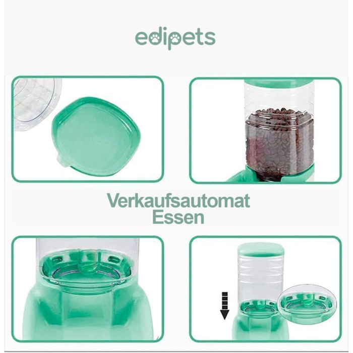 Автоматичний диспенсер для корму для котів та собак Edipets, 2 контейнери, 3.8L, зелений