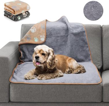Водонепроникні ковдри для собак YUEPET, миючі, для ліжка, дивана, софи, захист, фліс, фланель, ковдра для цуценят, м'який плюш, двостороння, накидка для середніх та великих собак, котів, 76.2 x 30'×20'(2 шт.) (40'×30'(2 шт.), сірий+кавовий)