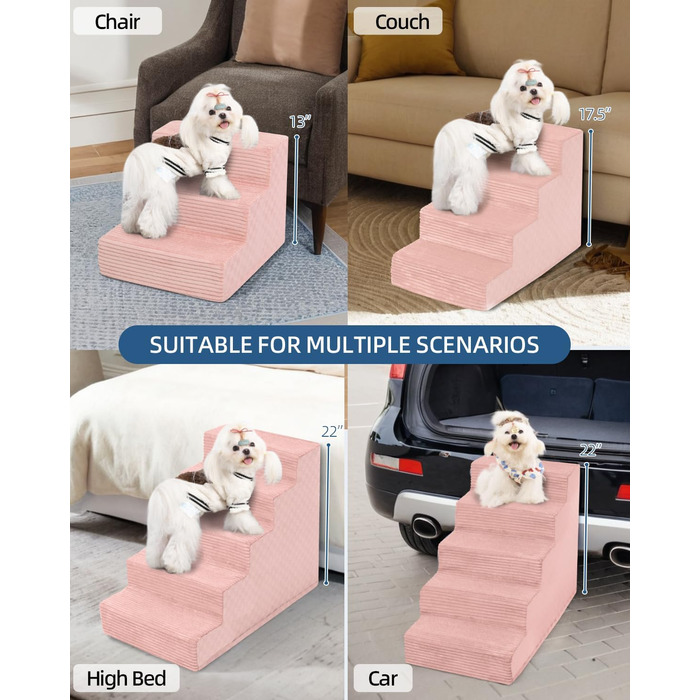 Сходинки для собак Vfrog: 4-ступеневі, 44.5 см, з високощільним пінополіуретаном, для собак та котів