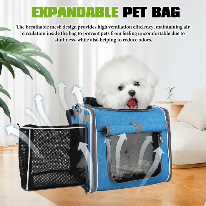 Корзина для собак на велосипед, складна та розширювана, 4-в-1, з сітчастими віконцями та захистом від дощу, для котів та собак до 10 кг (Блакитна)