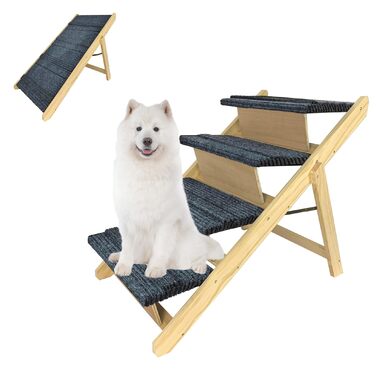 Сходинки для собак 2-в-1 зі справжнього дерева (сосна) – складані, протиковзні, для виходу на вулицю, до 80 кг, 100×46×9 см