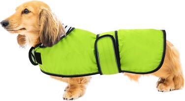Дощовик для собак Geyecete, регульований, водовідштовхувальний, для такс, з світловідбиваючими ремінцями, з реміннем на липучці, розмір M (довжина спини 42-45 см), зелений