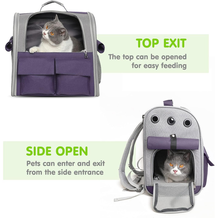 Рюкзак для тварин PETCUTE: переноска для собак та котів, знімний килимок, безпечний ремінь, зелений (фіолетовий)