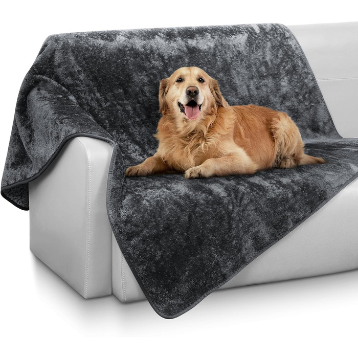 Водонепроникний килимок для собак 100x120 см (40x47 дюймів) - м'який, пухнастий, машинного прання, для собак середніх порід до 16 кг, чорно-білий, для дому та вулиці